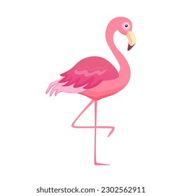 Rosa Flamingo. Cute Vogel im Cartoon-Stil. Vektorgrafik einzeln auf Weiß.