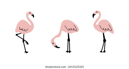 Pink flamingo. Cute kids print. Birds vector illustration isolated on white background.