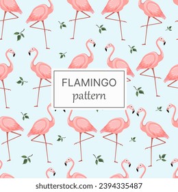 Pink flamingo cute seamless pattern. Tropical pattern with pink flamingo. Drawing for fabric design and decor. Vector illustration.