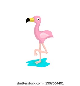 Pink flamingo cute vector flat game icon isolated on white background