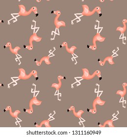 Pink flamingo cute vector flat seamless pattern isolated 