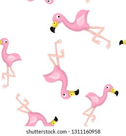 Pink flamingo cute vector flat seamless pattern isolated 