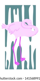 Pink flamingo with dot work effect on abstract background 