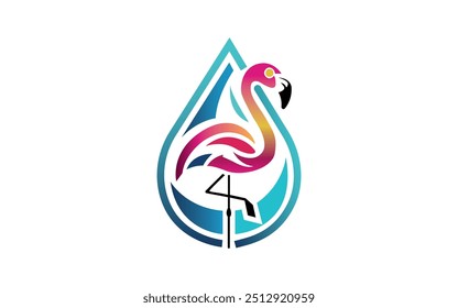 Emblema de flamenco rosa Logotipo de pájaro colorido Plantilla Pro Vector