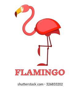 Pink flamingo exotic bird line art color icon. Birdwatching popular bird species collection. Flat design red flamingo isolated on white. Simple and cute style. Geometric animal pictogram.