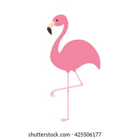 Pink flamingo. Exotic tropical bird. Zoo animal collection. Cute cartoon character. Decoration element. Flat design. White background. Isolated. Vector illustration 