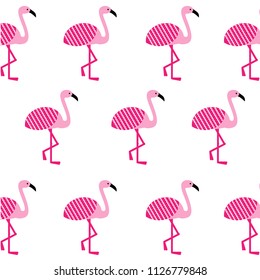 Pink flamingo flat set. Cute flamingos collection. Flamingo animal exotic, nature wild fauna vector illustration.