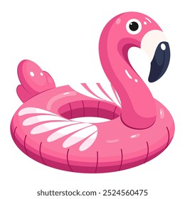 Pink flamingo float Shaped inflatable rubber ring, Cartoon vector Illustration for summer vacation,swimming pool,sea,beach, designs for children graphics,poster or banner