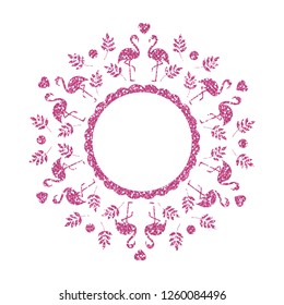 Pink Flamingo. Glitter Frame. Vector