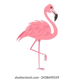 Pink flamingo hand drawn, vector illustration.