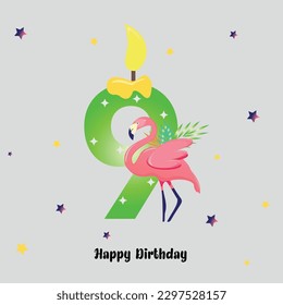 pink flamingo. Happy birthday. birthday. number 9, 0