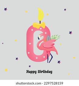 pink flamingo. Happy birthday. birthday. number 9, 0