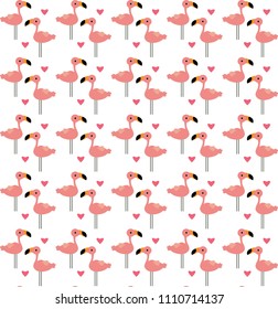 pink flamingo and hearts seamless pattern / background.