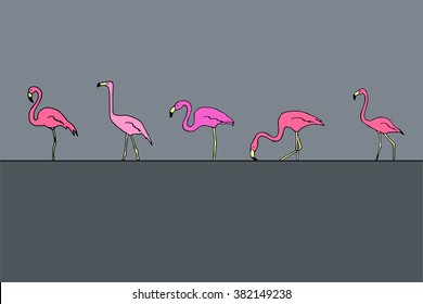 "Pink Flamingo". Horizontal seamless pattern