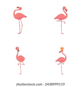 Pink flamingo icons set cartoon vector. Cute pink flamingo bird. Cartoon character