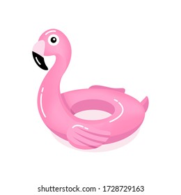 Pink flamingo inflatable ring. Flamingo swim tube isolated on white background.