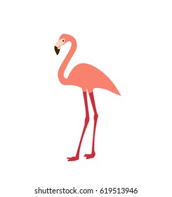 Pink flamingo isolated. Can be used as a T-shirt print. Flat design 