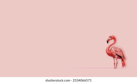 Pink flamingo isolated on pink background. Party banner, web poster, template in paper cut style with copy space for your text 