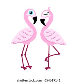 Pink flamingo isolated on white background. Vector illustration