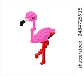Pink flamingo in isometry. Vector illustration