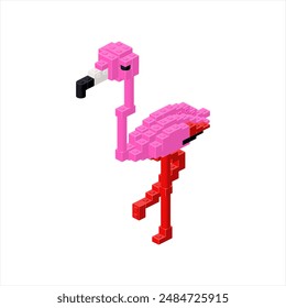 Pink flamingo in isometry. Vector illustration