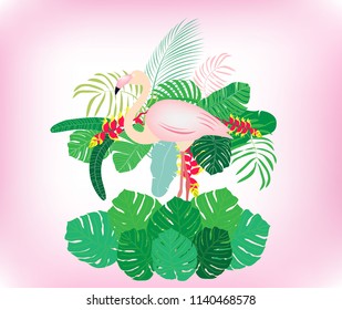 Pink flamingo in the jungle.