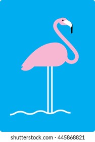Pink flamingo. Flamingo in the lake Vector illustration.