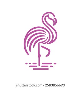 Pink flamingo line logo icon vector illustration design.