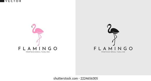 Pink flamingo logo. Beautiful bird