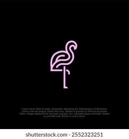 Pink flamingo logo icon. Wild bird in Africa. outline, line art. flat modern. Vector illustration