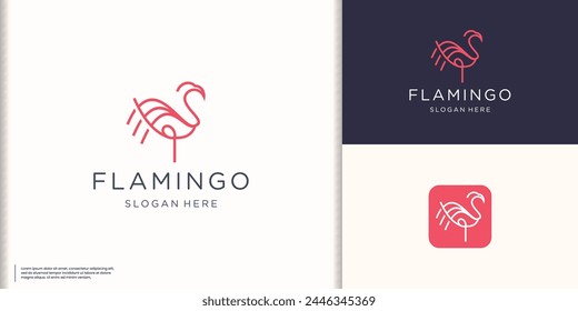 Pink Flamingo Logo Template. Bird Vector Design. Animal World Illustration