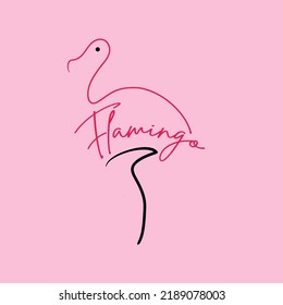pink flamingo  logotype in lineart style with pink background
