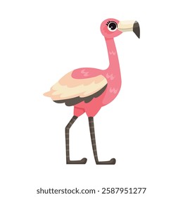 Pink Flamingo with Long Neck and Leg as Tropical Animal and Wild African Fauna Vector Illustration