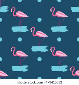 Pink flamingo on a dark blue background pattern vector art creative
