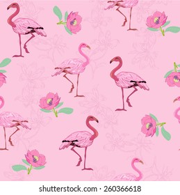 Pink flamingo on pattern