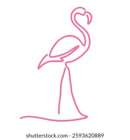 Pink flamingo one line continuous. Hand drawn vector art.