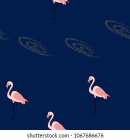 Pink flamingo. Pattern with pink flamingo. Beautiful flamingo.