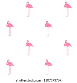 Pink flamingo pattern, exotic tropical bird vector, summer beautiful fashion background on white