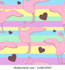Pink flamingo pattern on abstract line pattern