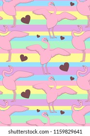 Pink flamingo pattern on abstract line pattern