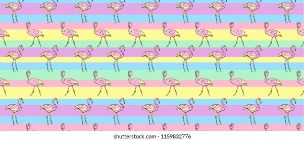 Pink flamingo pattern on abstract line pattern