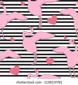 Pink flamingo pattern on black line pattern