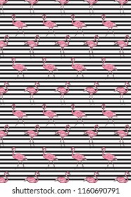 Pink flamingo pattern on black line pattern