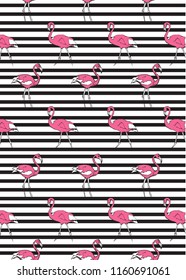 Pink flamingo pattern on black line pattern
