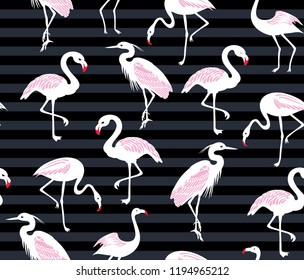 pink flamingo pattern on stripe background