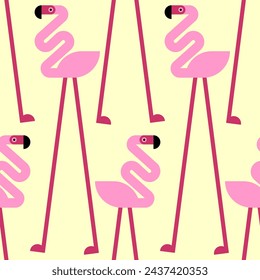 Pink flamingo Pattern seamless. Bird on long legs Background. Kids fabric ornament