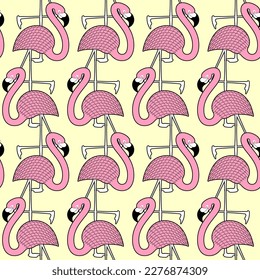 Patrón de flamingo rosa sin fisuras. ave acuática con fondo de plumaje rosa pálido. Ornamento de tela infantil