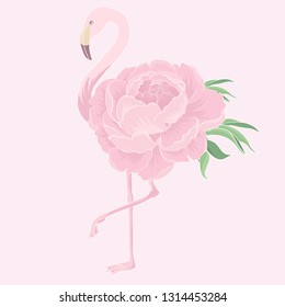 pink flamingo with peony