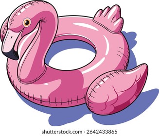 Flamingo Rosa Piscina Flutuação Ilustração, Perfeito para Verão Divertimento e Projetos de férias