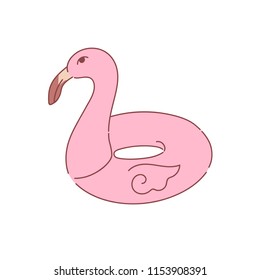 Pink flamingo pool ring floater rubber inflatable toy vector illustration object isolated on white